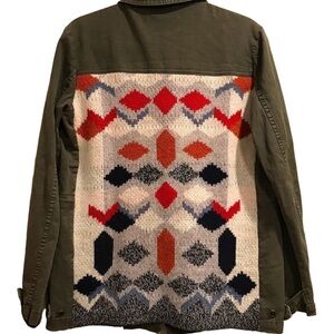 Anthropologie Jacket Military Army Green Lambswool Sweater Blanket Knit Back S